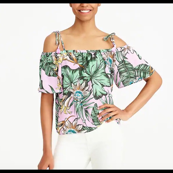 NWT J.Crew Floral Cold Shoulder Top - Picture 2 of 3